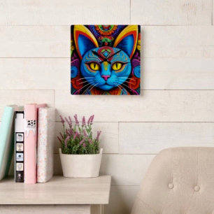 Horloge Carrée Chat Abstrait Aux Yeux Jaunes