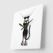 Horloge Carrée Chat accrochant (Angle)