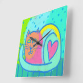 Horloge Carrée Chat adorable Art Abstrait (Angle)