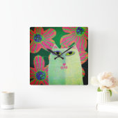 Horloge Carrée Chat avec Fleurs Art Abstrait (Maison)
