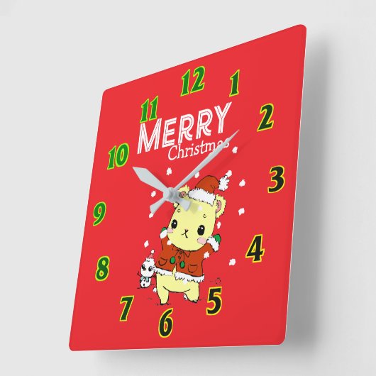 Horloge Carrée Chat avec Noël (Angle)