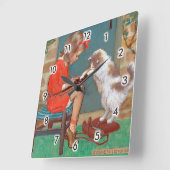 Horloge Carrée Chat avec une fille, Jessie Willcox Smith (Angle)