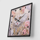 Horloge Carrée Chat blanc élégant en or et diamants (Angle)