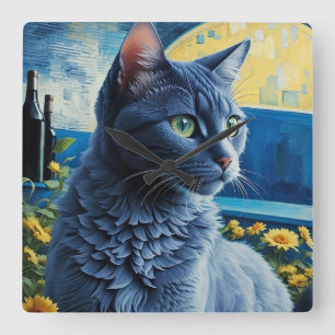 Horloge Carrée Chat bleu russe