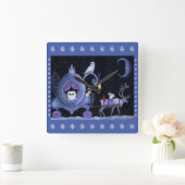 Horloge Carrée Chat Blue Carriage Hivernal Chouette Neige Blanc C (Maison)