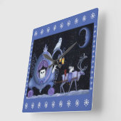 Horloge Carrée Chat Blue Carriage Hivernal Chouette Neige Blanc C (Angle)