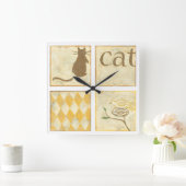 Horloge Carrée Chat Brown et oiseau jaune par Chariklia Zarris (Maison)