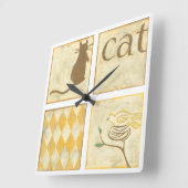 Horloge Carrée Chat Brown et oiseau jaune par Chariklia Zarris (Angle)
