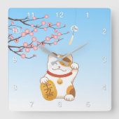 Horloge Carrée Chat Calico Lucky Japonais, Maneki Neko (Recto)