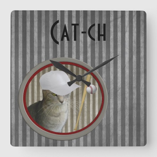 Horloge Carrée Chat-ch de baseball à la mode (Recto)