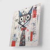 Horloge Carrée Chat coloré Abstrait (Angle)