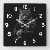 Horloge Carrée Chat cool Jouer Guitare électrique (Recto)