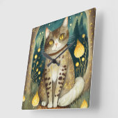 Horloge Carrée Chat dans l'horloge du mur forestier (Angle)