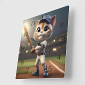 Horloge Carrée Chat De Baseball Drôle, (Angle)