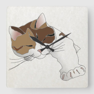 Horloge Carrée chat de calicot somnolent