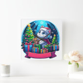 Horloge Carrée chat de noël (Maison)