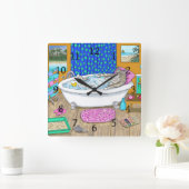 Horloge Carrée Chat drôle dans Bain 665 (Maison)