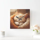 Horloge Carrée Chat endormi (Maison)