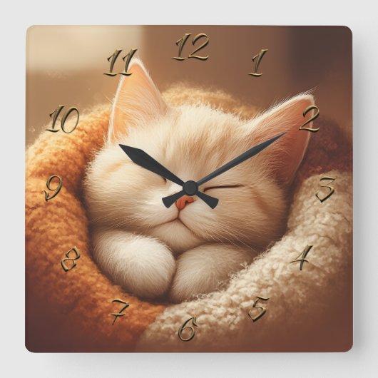 Horloge Carrée Chat endormi (Recto)