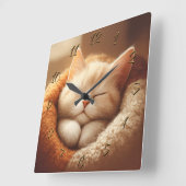 Horloge Carrée Chat endormi (Angle)
