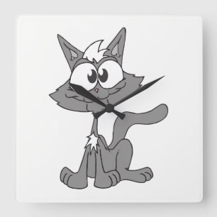 Horloge Carrée Chat gris