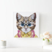 Horloge Carrée Chat hawaïen (Maison)