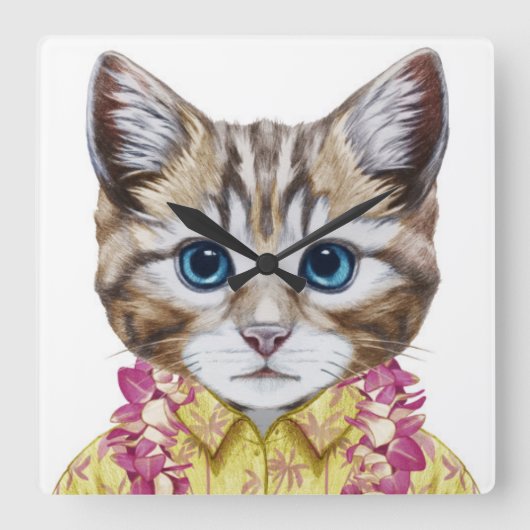 Horloge Carrée Chat hawaïen (Recto)