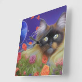 Horloge Carrée Chat himalayen dans le jardin (Angle)