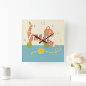 Horloge Carrée Chat jouet rayé avec boule de ficelle (Maison)