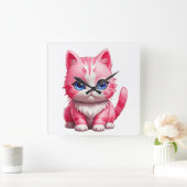 Horloge Carrée Chat Kitty Rose Cute (Maison)