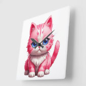 Horloge Carrée Chat Kitty Rose Cute (Angle)