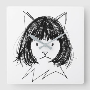 Horloge Carrée Chat mignon avec une perruque (Style 7) Beaux-Arts