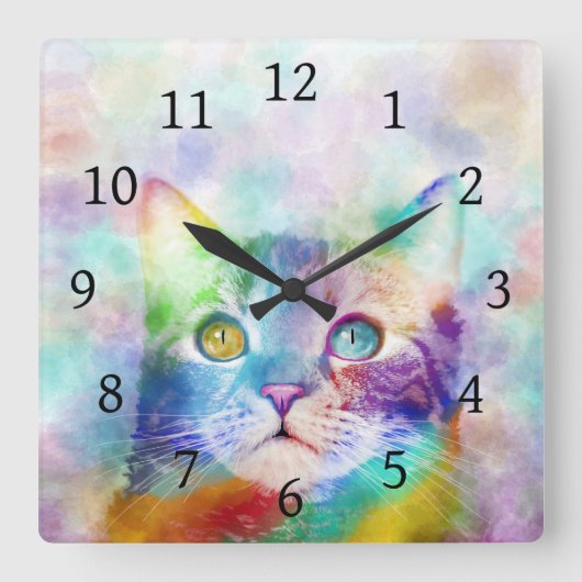Horloge Carrée chat multicolore cat 663 (Recto)