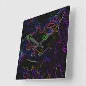 Horloge Carrée Chat Neon Glow (Angle)