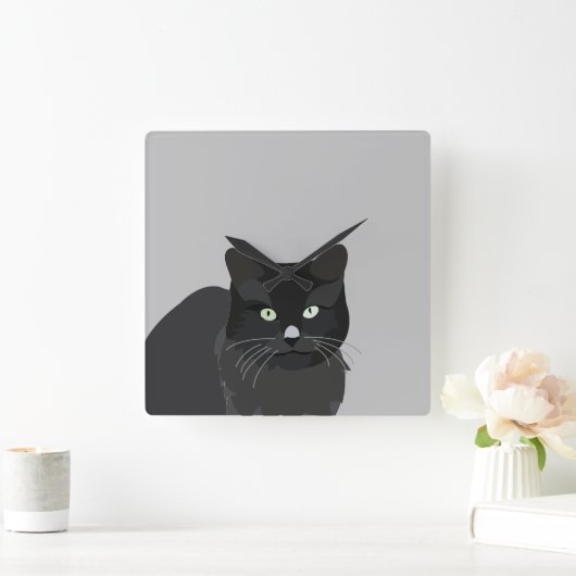 Horloge Carrée Chat noir (Maison)