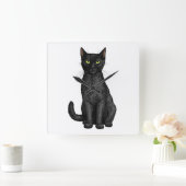 Horloge Carrée chat noir (Maison)