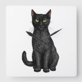 Horloge Carrée chat noir (Recto)