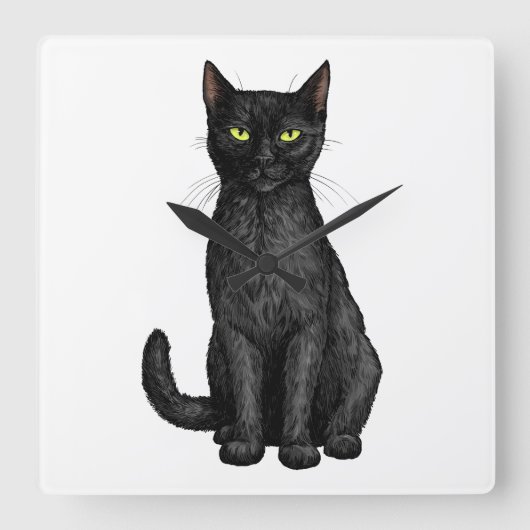 Horloge Carrée chat noir (Recto)