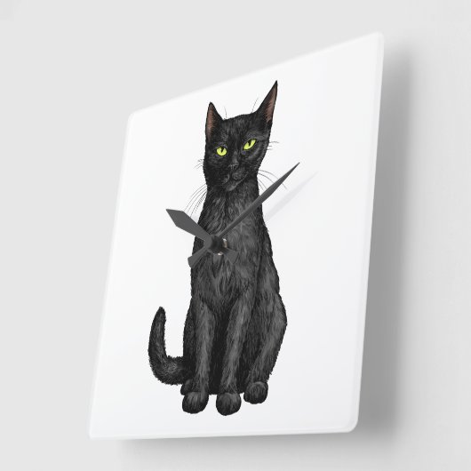 Horloge Carrée chat noir (Angle)