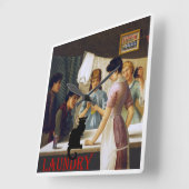 Horloge Carrée Chat noir (Angle)