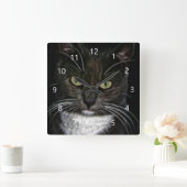 Horloge Carrée Chat noir (Maison)