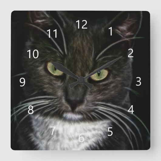 Horloge Carrée Chat noir (Recto)