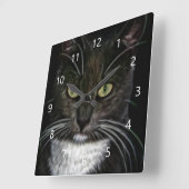 Horloge Carrée Chat noir (Angle)