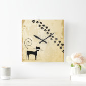 Horloge Carrée chat noir (Maison)