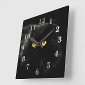 Horloge Carrée Chat noir (Angle)
