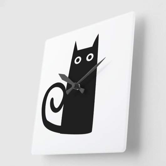 Horloge Carrée Chat Noir (Angle)
