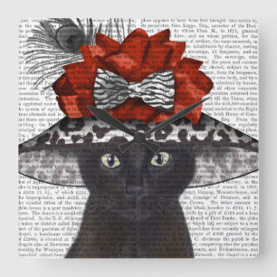 Horloge Carrée Chat noir avec Casquette fabuleux