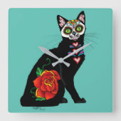 Horloge Carrée Chat noir de Sugar (Recto)