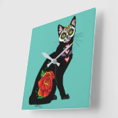 Horloge Carrée Chat noir de Sugar (Angle)