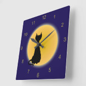 Horloge Carrée Chat noir et lune jaune Halloween Art (Angle)